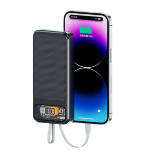 power 10 fast charge power bank with inbuilt lighting cable and c type cable